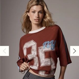 NWT Anthropologie Rust Oversized Graphic Tee with White & Blue Accents